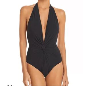 Karla Colletto one piece swim twist Halter bathing suit Black 14 Neiman Marcus